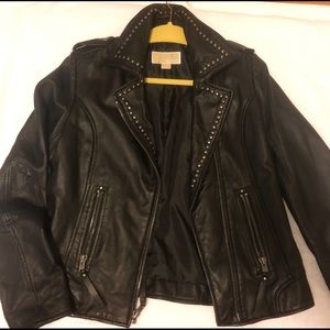 Michael Kors black leather motorcycle jacket